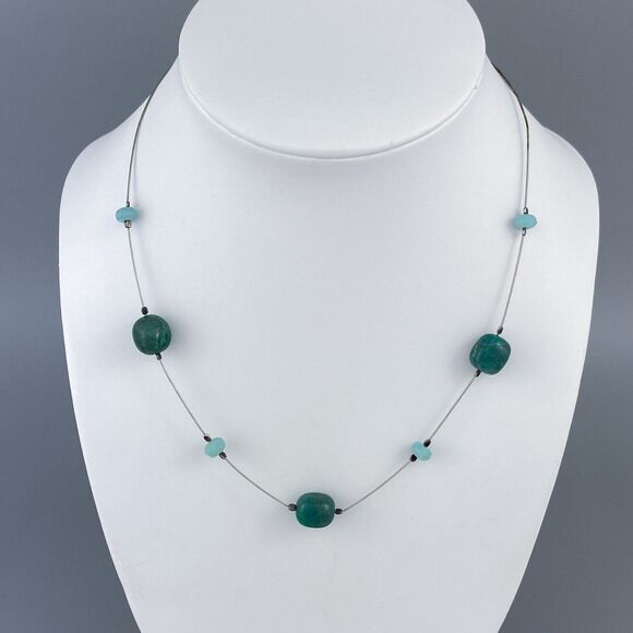 Silpada Sterling Silver 925 Chrysocolla Bead Wire Station Necklace 16" N1888 - Picture 1 of 5